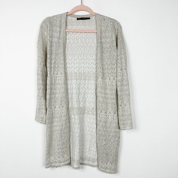 2/$30 White House Black Market Metallic Knit Open Cardigan Duster XS #A0672 - Picture 3 of 8